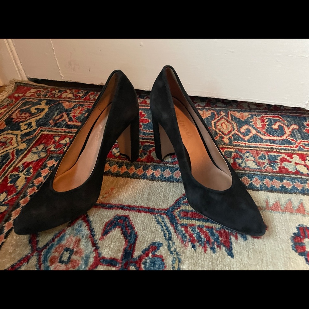Block suede heels
